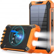 GOODaaa 26800mAh 5V 3A USB C Power Solar Powerbank mit Qi Wireless Ladunf und Taschenlampe