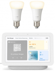 Google Nest Hub (2. Generation) + Philips Hue White E27 Bluetooth LED-Lampen 2er-Set