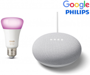 Google Nest Mini + Philips Hue Lampe Wei&szlig; und Color Ambiance E27
