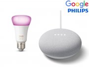 Google Nest Mini + Philips Hue Lampe Wei&szlig; und Color Ambiance E27
