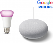 Google Nest Mini und Philips Hue White and Color Lampe E27
