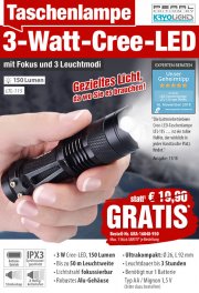 GRATIS! Taschenlampe mit 3-Watt-Cree-LED Nur Versand von max 4,90&euro;