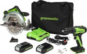 Greenworks 24V Akku Kreiss&auml;ge 185 mm und Akku Bohrschrauber-Set 35 Nm