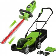 Greenworks Akku-Rasenm&auml;her 2 x 24V mit Heckenschere