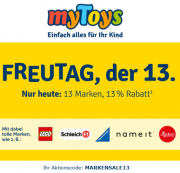 Heute ist Freutag der 13. mit 13% Rabatt auf 13 tolle Marken bei myToys! Also, nix wie hin!