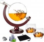 HILEYOLLA Whisky Set mit 850ml Karaffe, 2 Whiskygl&auml;ser und 9 Dekantiersteine