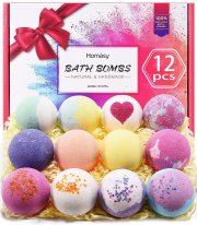 Homasy Badebombe Geschenkset mit 12 handgefertigten Badekugeln mit Duft&ouml;len & Sheabutter & Meersalz