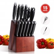 HOMEVER Messerblock 15 teilig mit Holzblock