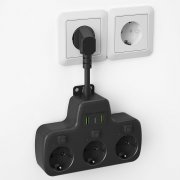 HoniHom 3 Fach Steckdosenleiste einzeln schaltbar mit 1 USB-C und 2 USB-A Ladeschnittstellen