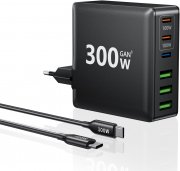 HSSNS 300W 6 Port GaN PD Schnellladeger&auml;t inkl. 100W USB-C Schnellladekabel
