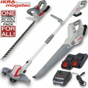 Ikra 20 Volt AKKU Garten Set mit Rasentrimmer + Heckenschere + Laubbl&auml;ser