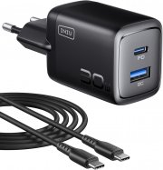 INIU 2-Port USB-C + USB-A 30W PD 3.0 Schnellladeger&auml;t und Netzteil + 60W Schnellladekabel