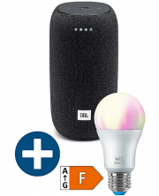 JBL Link Bluetooth Lautsprecher mit Google Sprachsteuerung + WiZ E27 White & Color LED Lampe