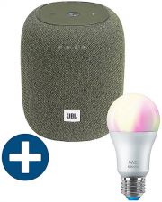 JBL Link Music WLAN Bluetooth Speaker mit Google Assist + WiZ 60W E27 White & Color LED-Lampe