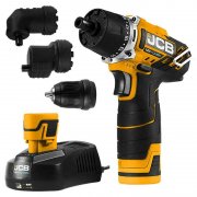 JCB Akku Bohrschrauber 12V inkl. 2x2,0 Ah Akkus Ladeger&auml;t 3x Aufs&auml;tze im Karton