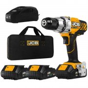 JCB Akku Bohrschrauber 18V inkl. 3x 1,5 Ah Li-Ion Akkus Ladeger&auml;t und Tasche