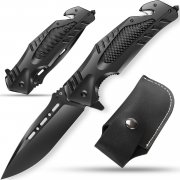 Jellas Survival Edelstahl Klappmesser mit Lederscheide