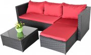 Jet-Line Bergen III Garten Sofa Lounge Set mit roten Kissen
