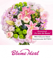 Jetzt 14% Fr&uuml;hbucher-Rabatt oder ausgew&auml;hlte tolle Str&auml;u&szlig;e zum Muttertag bei Blume Ideal erhalten