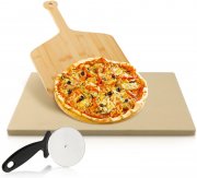 Jiubiaz 30x38xcm Pizzastein f&uuml;r Ofen, Gas und Holzkohlegrill inkl. Pizzaschaufel und Pizzaschneider