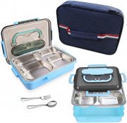 Jojobnj Bento Box Lunchbox mit herausnehmbaren Edelstahl F&auml;chern inkl. Gabel und L&ouml;ffel