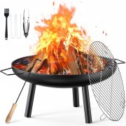 Jovego 60 cm Feuerschale mit Grillnetz, Sch&uuml;rhaken und Zubeh&ouml;r