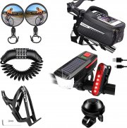 JSHNE 8 teiliges Fahrradzubeh&ouml;r Set mit LED Fahrradlicht Set, Lenkertasche und mehr