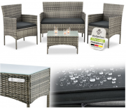 Juskys Fort Myers Polyrattan Gartenm&ouml;bel-Set mit Tisch, Sofa, 2 St&uuml;hle & Auflagen