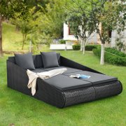 Juskys Mykonos Polyrattan XXL Outdoor Doppelliege mit Polster