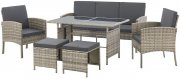 Juskys Turin 6 teiliges Outdoor Polyrattan Sitzgruppe inkl. Sitzpolster