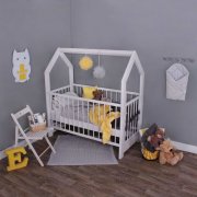  KAGU Kinderbett Holz weiss 148x80x160cm Haus-Bett Baby-Bett Gitterbett Abenteuer-Bett massiv