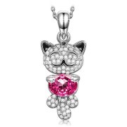 Kami Idea Halskette &bdquo;Gl&uuml;ckliche Katze&ldquo; aus Sterlingsilber mit Swarovski-Kristallen f&uuml;r 17,99&euro;