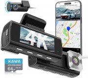 KAWA Dual Front und Heck 4K Auto Dashcam mit WiFi, GPS, Echtfarben Nachtsicht, Park Modus