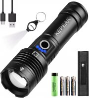 KEPEAK aufladbare 5000 Lumen LED Taschenlampe mit 3200mAh Akku, Schl&uuml;sselbundlicht und Holster