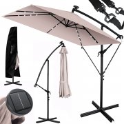 KESSER 250cm x 250cm Kurbel Ampelschirm mit Solar LED inkl. Abdeckung + Windsicherung