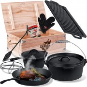 KESSER 9-teiliges Gusseisen Dutch Oven Set in Holzkiste