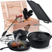KESSER Dutch Oven Set 9-teilig in Holzkiste mit viel Zubeh&ouml;r