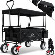 KESSER klappbarer Bollerwagen mit Dach inkl. 2 Netztaschen und Au&szlig;entasche bis 100 kg Tragkraft