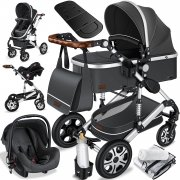Kesser Loops 3in1 Kombikinderwagen Komplett-Set inkl. Babywanne & Buggy asphalt grau/silber