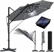 KESSER Sun Rund XL &Oslash;330 cm LED Solar Ampelschirm inkl. Abdeckung + Windsicherung