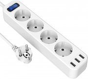 Klearlook 4 Fach Steckdosenleiste mit 3 USB-Anschl&uuml;sse und &Uuml;berspannungsschutz