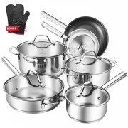 Kochgeschirr Set 10-teilige T&ouml;pfe und Pfannen Set, rostfreie und ofenfeste Kocht&ouml;pfe
