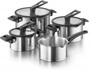 Kopf Edelstahl Topfset Nero mit intelligenter Abgie&szlig;hilfe und aufstellbaren Glasdeckel