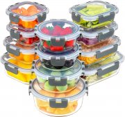 KUMD 24-teiliges Set Glas-Frischhaltedosen mit Klickverschluss-Deckeln BPA-frei