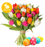 Kunterbunter Osterspecial-Strau&szlig; aus 44 farbenfrohen Tulpen f&uuml;r nur 22,98 Euro inkl. Versand