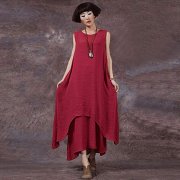 L&auml;ssige Retro Damen Lose Kleid Sleeveless O Ansatz Taschen