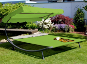 LECO Gartendoppelliege mit Dach gr&uuml;n/grau 200 x 200 x 110 cm