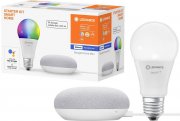 LEDVANCE Starter Kit Smart Home mit Google Home Mini Kreide + RGBW Farbwechsel LED Lampe