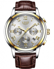 LIGE Herren Edelstahl Sports Chronograph mit Leder Armband