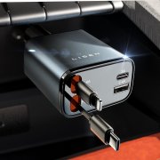 LISEN 69W Einziehbares 12V/24V USB C und Lightning KFZ Schnellladeger&auml;t